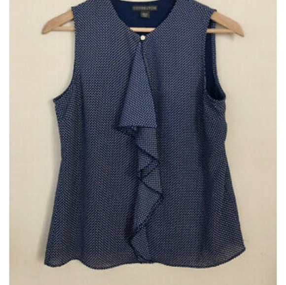 •••2/$30•••Covington Blue and White Pindot Ruffle Blouse - Picture 2 of 7